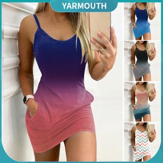 [Vestido Bodycon Gradient Color Pockets Summer Spaghetti Straps Mini Sem Costas Para Clube