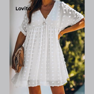 Lovito Vestido Casual Bordado Liso Para Mulheres LNE31127 (Branco)