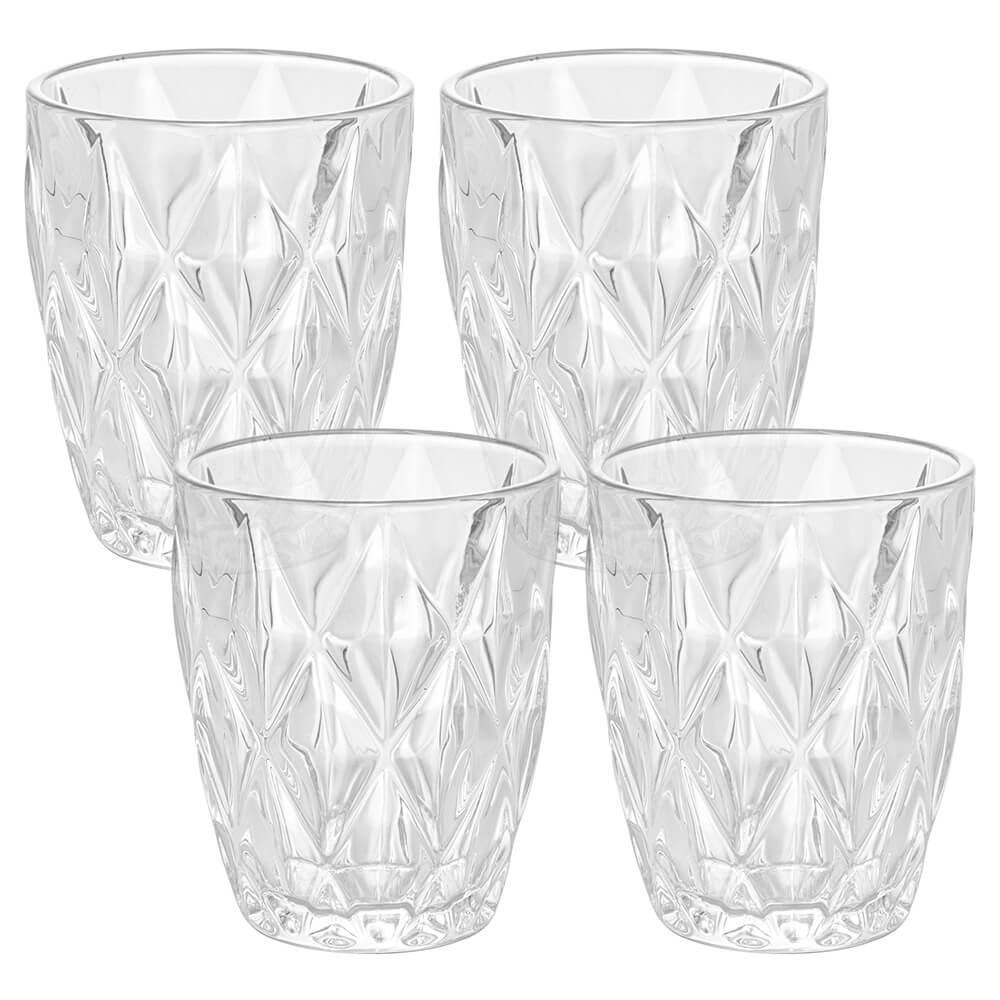 Conjunto De Copos De Vidro Diamond Transparente 270ml 4 Peças - Lyor em Oferta na Shopee