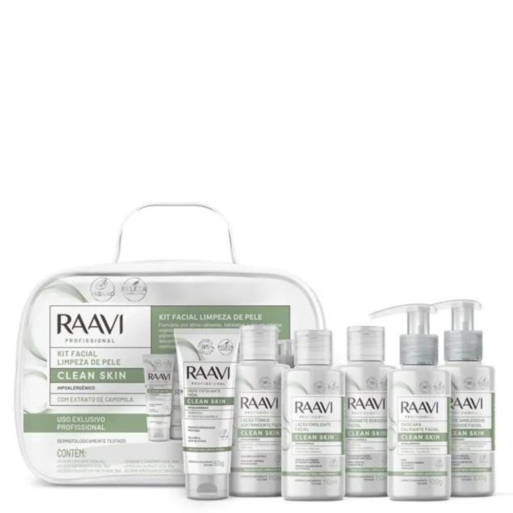Kit Limpeza de Pele Facial Clean Skin Hipoalergênico Raavi em Oferta na Shopee