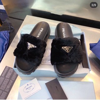 Sandália Prada Fluffy Slipper Clássico Triângulo Logotipo