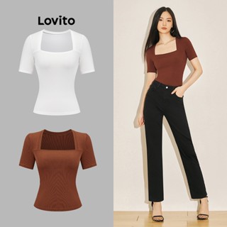 Lovito Blusa Básica com Decote Quadrado e Tecido Liso para Mulheres L61AD040 (Marrom)