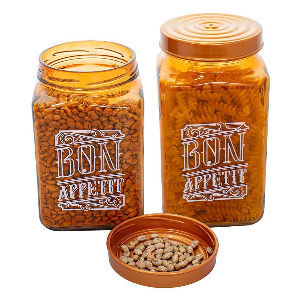 Conjunto de Potes de Vidro com Tampa Bon Appetit Bronze 2 peças - Casambiente