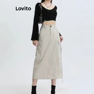 Lovito Casual Saia Feminina Lisa com Cordão e Bolso LNE27227 (Damasco)