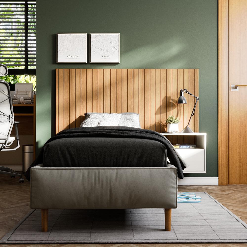 Cabeceira Para Quarto Cama Box Efeito Ripado Cross Solteiro 90x60cm Freijó
