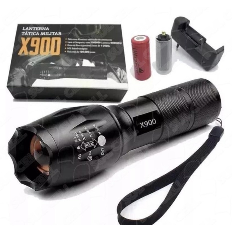 Lanterna Tática Com Zoom Militar X900 Profissional Aventura Na Selva