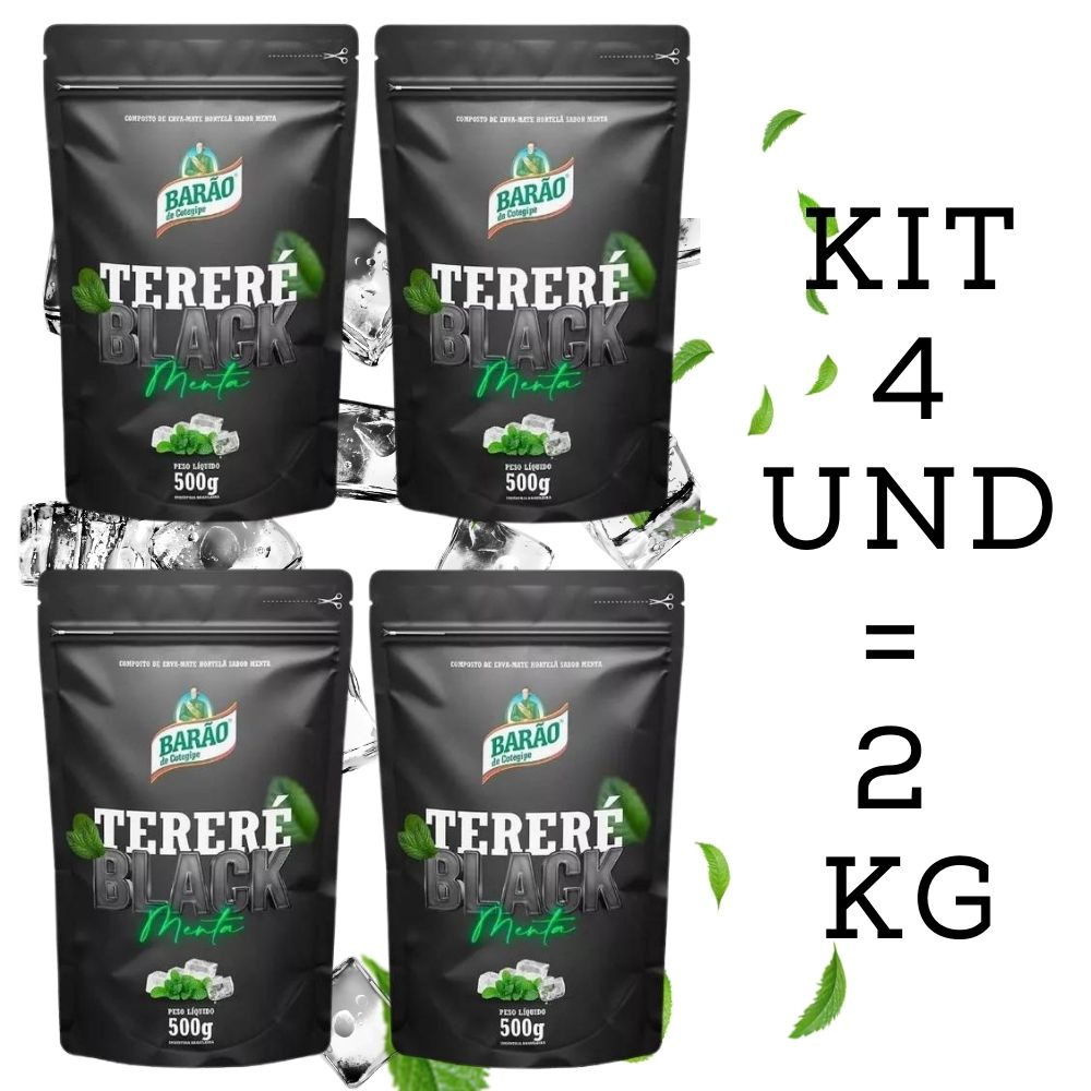 Kit 4 und Erva Mate Terere Black Menta Premium Sem açúcar 500g Barão de Cotegipe