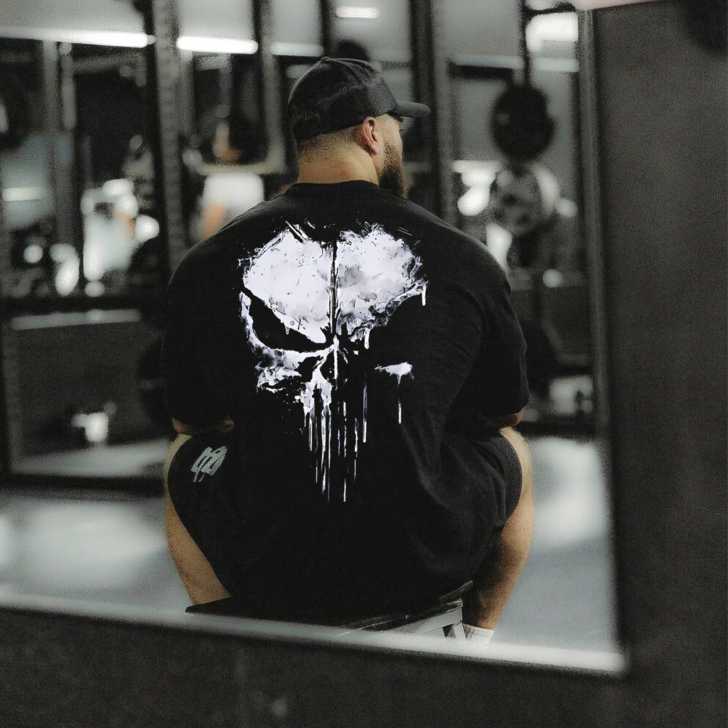 Camisa Oversized Caveira Academia Fit Camisa 100% Algodão Lançamento