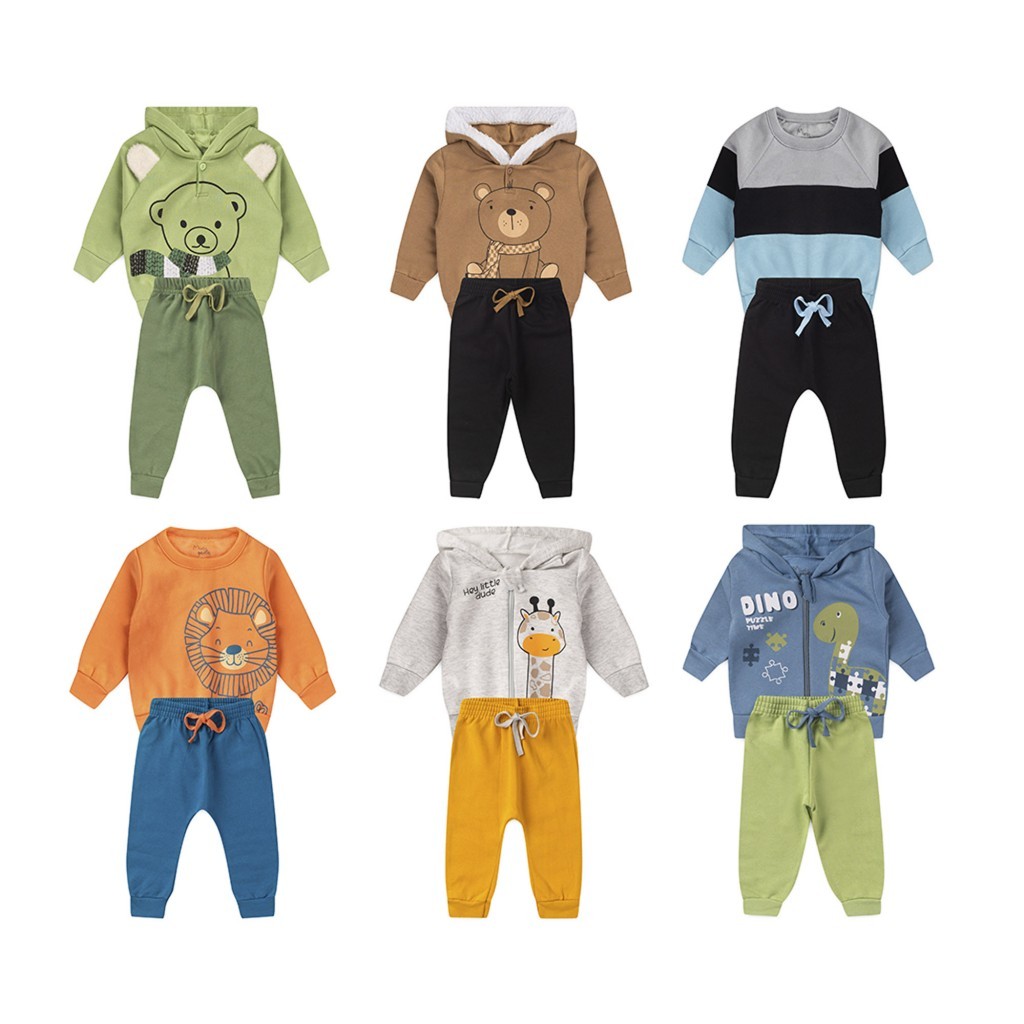 KIT 3 CONJUNTOS DE INVERNO MOLETOM MENINO 6 PEÇAS