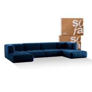 Sofá 4 lugares Modular com 2 Apoios (Puff) - Sofá na Caixa em Boucle com 6 Módulos 3,44m - 2 Braços em Oferta na Shopee