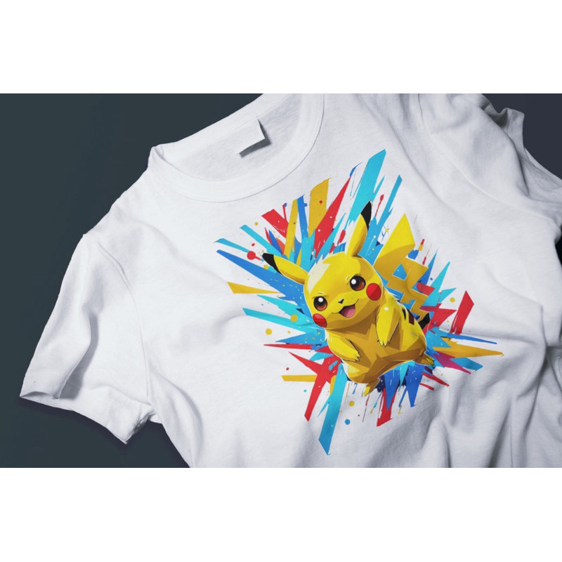 Camiseta Unissex Algodão T-shirt Estampada Pikachu Colors Pokémon Manga Curta Infantil Adulto e Plus Size Casual Estilo