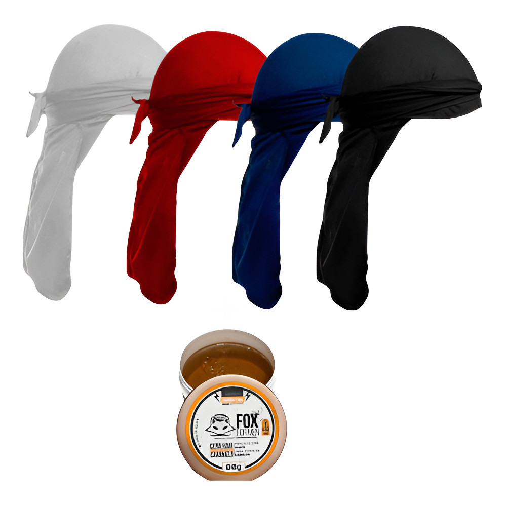 Kit 4 Durag Silky Colorida + Pomada Modeladora Waves Cabelo Afro