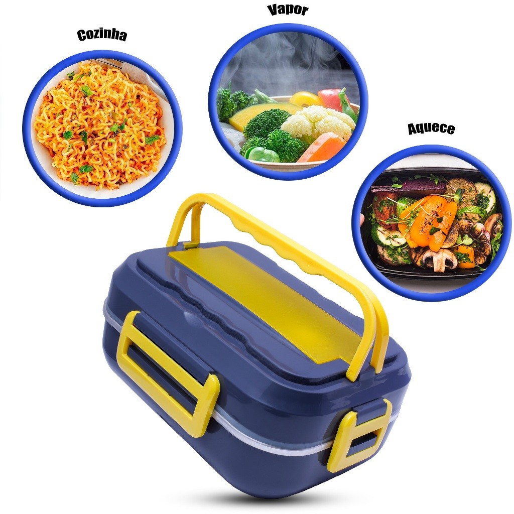 Marmita Elétrica Completa CARRO E CASA Tomada Bivolt Ideal Para Viagens Esquenta Rápido Fácil Montagem Kit Talher