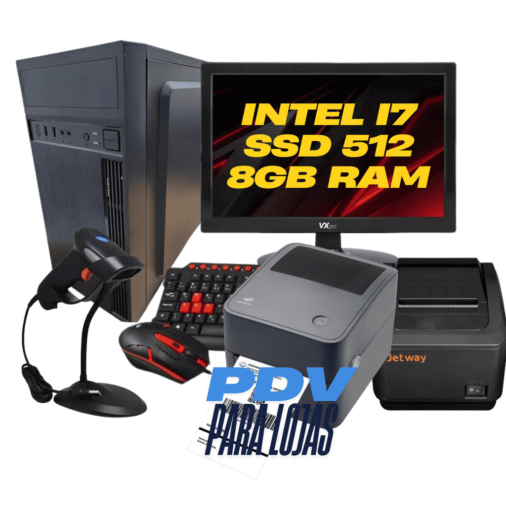 Kit Loja Pdv I7 ssd 480 8RAM + Tela + Leitor + imp etiqueta