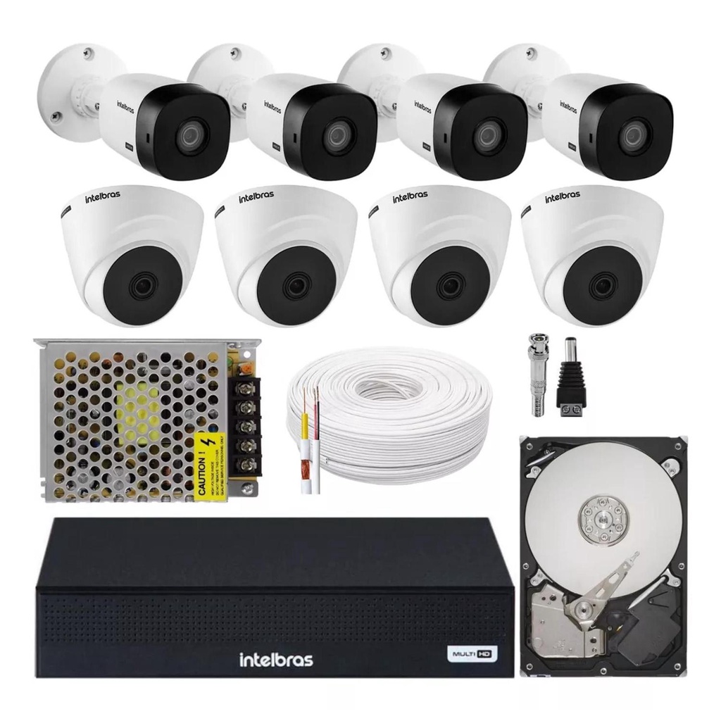 Kit Cftv 8 Cameras Intelbras Dvr 8 Canais Cameras 1120b