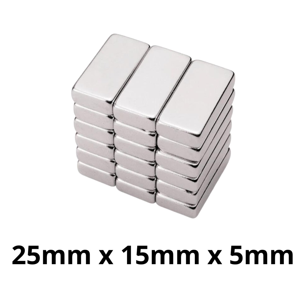 Kit 5 Peças Imã Neodímio Potente Bloco Magnético N35 25x15x5 mm Super Forte