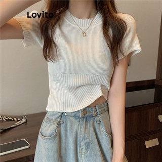 Lovito Camisetas Básicas Lisas para Mulheres LNA17046 (Branco)