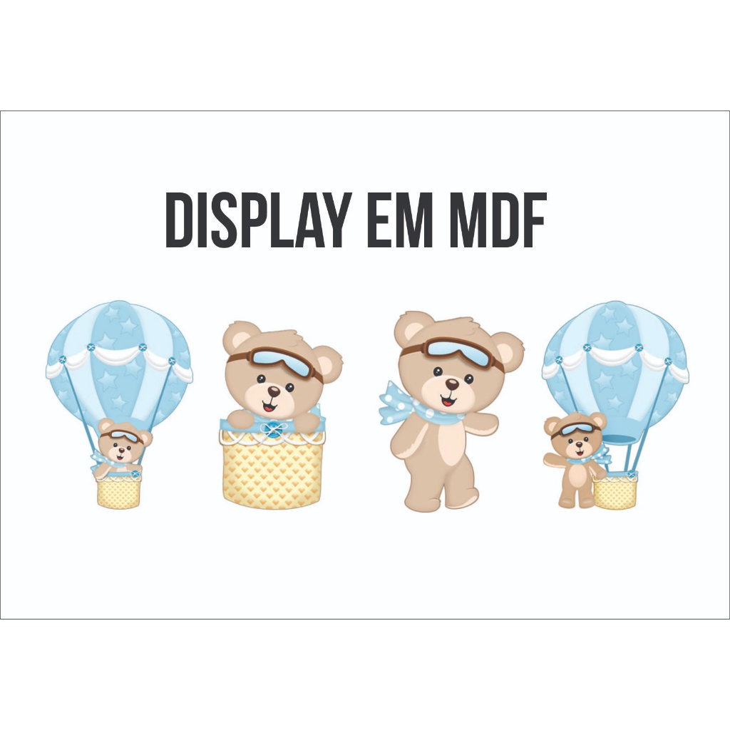 Kit Ursinho baloeiro display de mesa em MDF 20cm TOTEN CENÁRIO