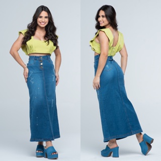 Saia Jeans Longa de Brilho 7Pallas em Oferta na Shopee