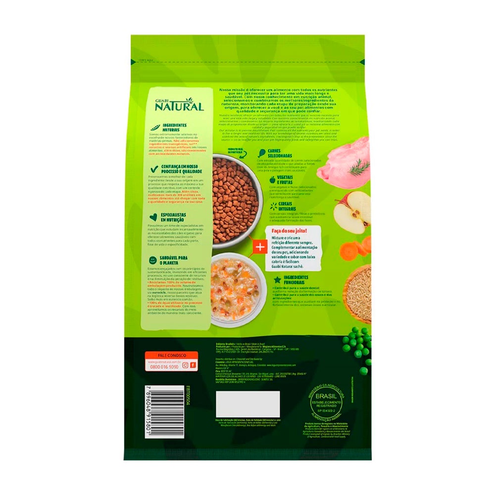 Detalhes do Ração Guabi Natural Para Cães Sênior Porte Mini e Pequeno Sabor Frango e Arroz Integral 10,1kg