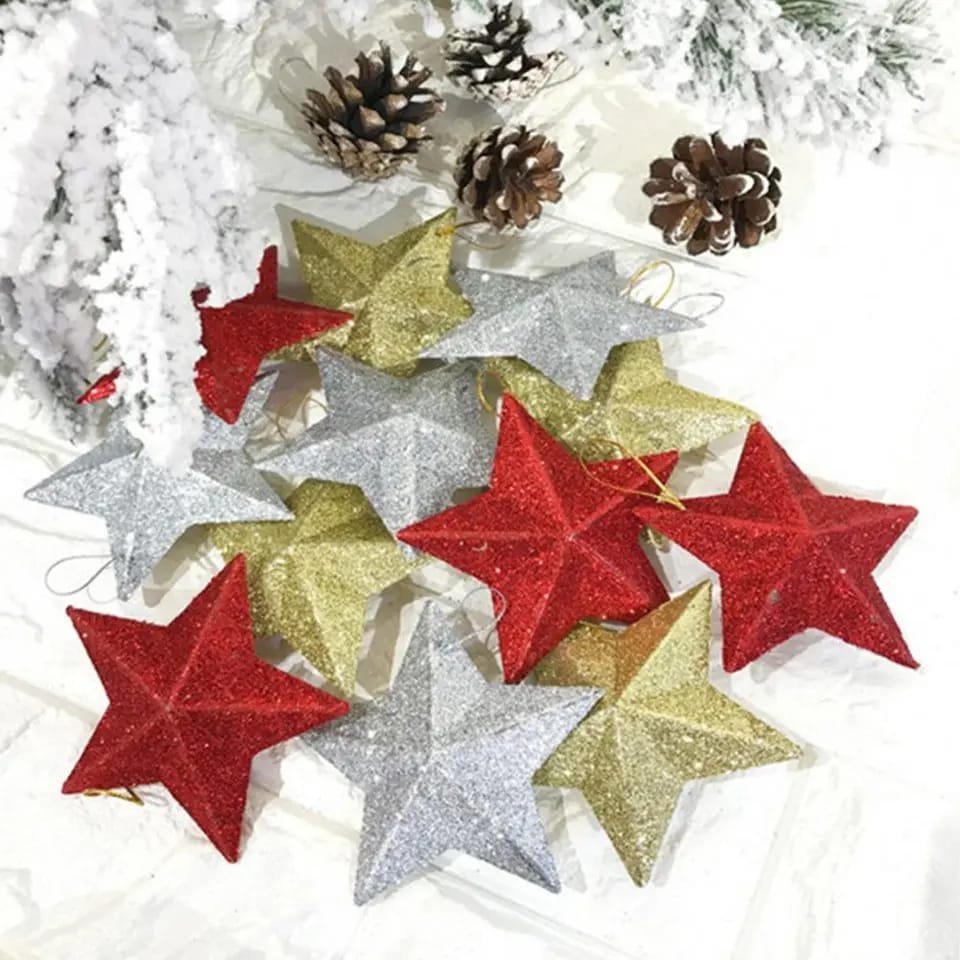 Kit 12 Ponteira Estrelas Decoração Enfeite Árvore Natal Linda