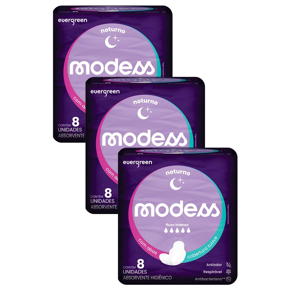 Kit 3 Absorventes Modess Noturno com Abas 8un cada em Oferta na Shopee