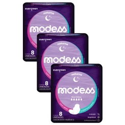 Kit 3 Absorventes Modess Noturno com Abas 8un cada
