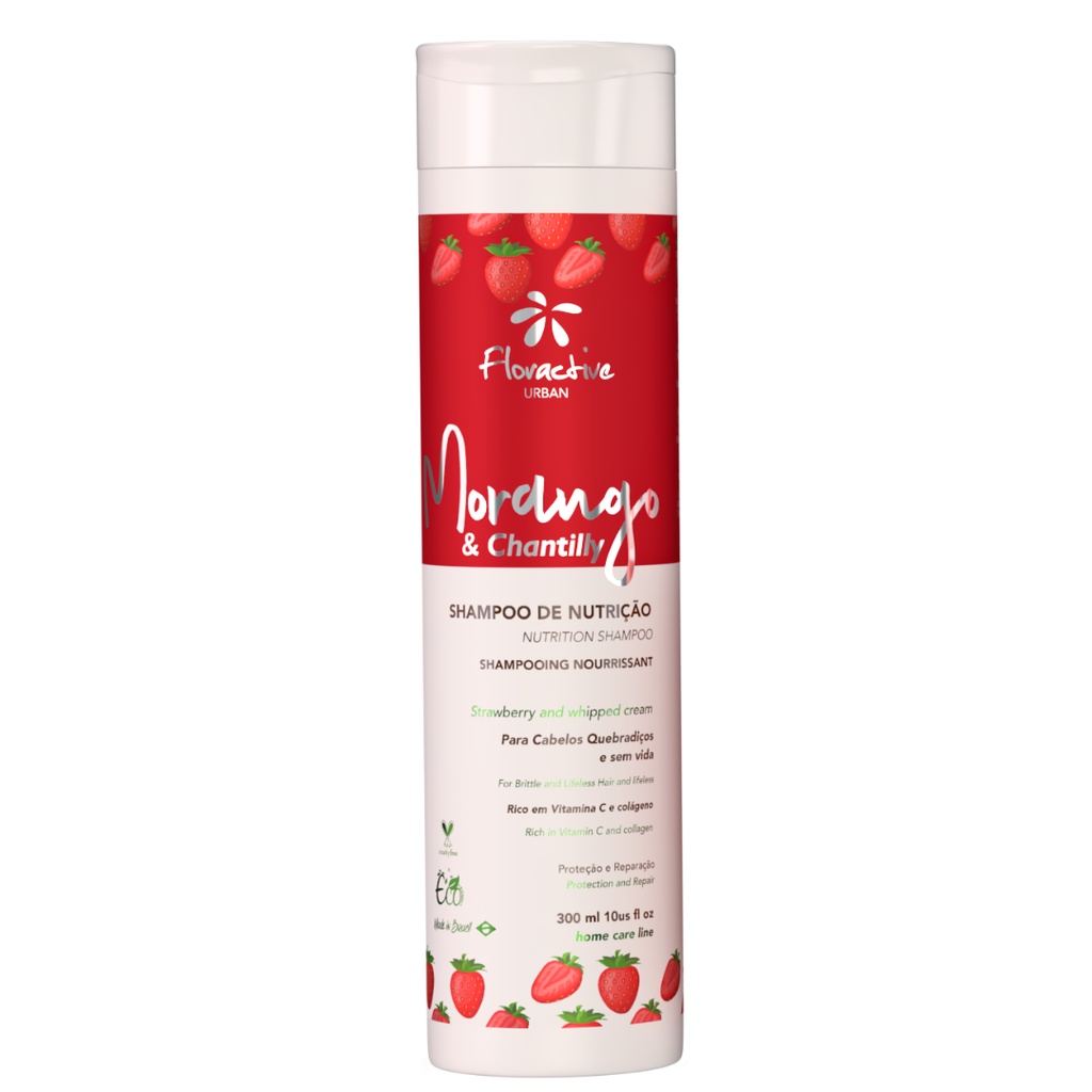 SHAMPOO MORANGO E CHANTILLY PARA CABELOS QUEBRADIÇOS E SEM VIDA 300ml