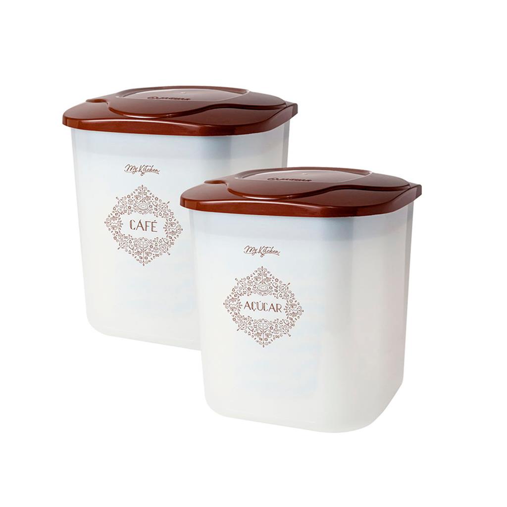 Conjunto 2 Potes De Mantimentos Grandes My Kitchen Adesivados Multiuso Cafe E Acucar BPA Free Antivazamento - Jaguar