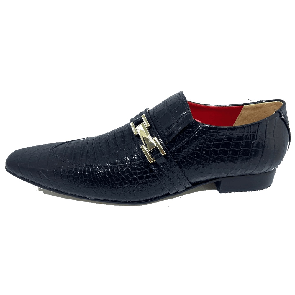Sapato Masculino Italiano em Couro Social Executivo Cobra Preto Monte Carlo Bico Fino Ref: 394 Preto Preto