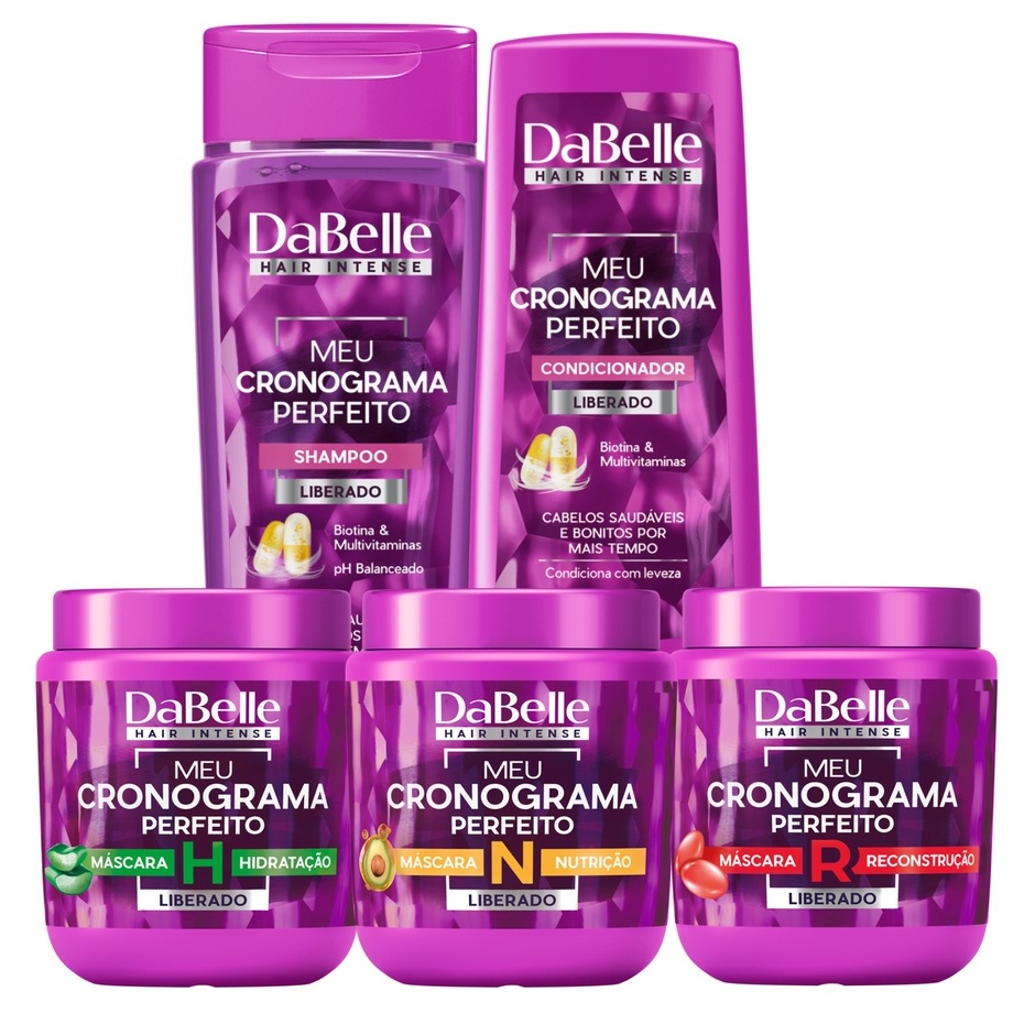 Dabelle Meu Cronograma Perfeito Shampoo Condicionador 425ml Máscara Hidratação Nutrição Reconstrução em Oferta na Shopee