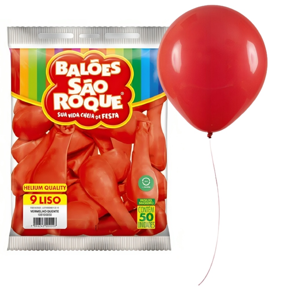Balões 09 Liso Com 50un Bexigas Vermelho Quente 108105650 - São Roque em Oferta na Shopee