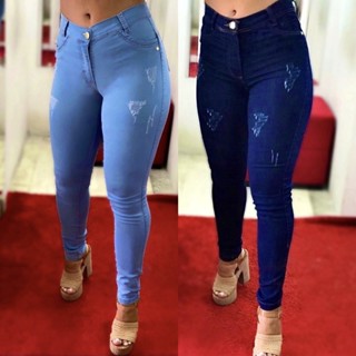Kit 2 Calças Jeans Feminina Arranhados Premium Modela Levanta Bumbum Cós Cintura Alta Skinny C Elastano Lycra Envio Imediato Escura e Clara Promoção
