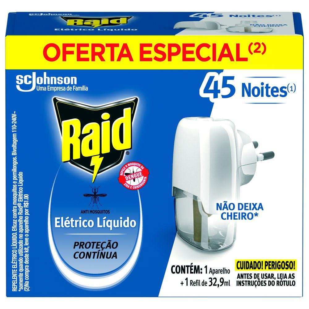 Repelente Elétrico Líquido Raid Anti Mosquitos 1 Aparelho + 1 Refil de 32,9 ml