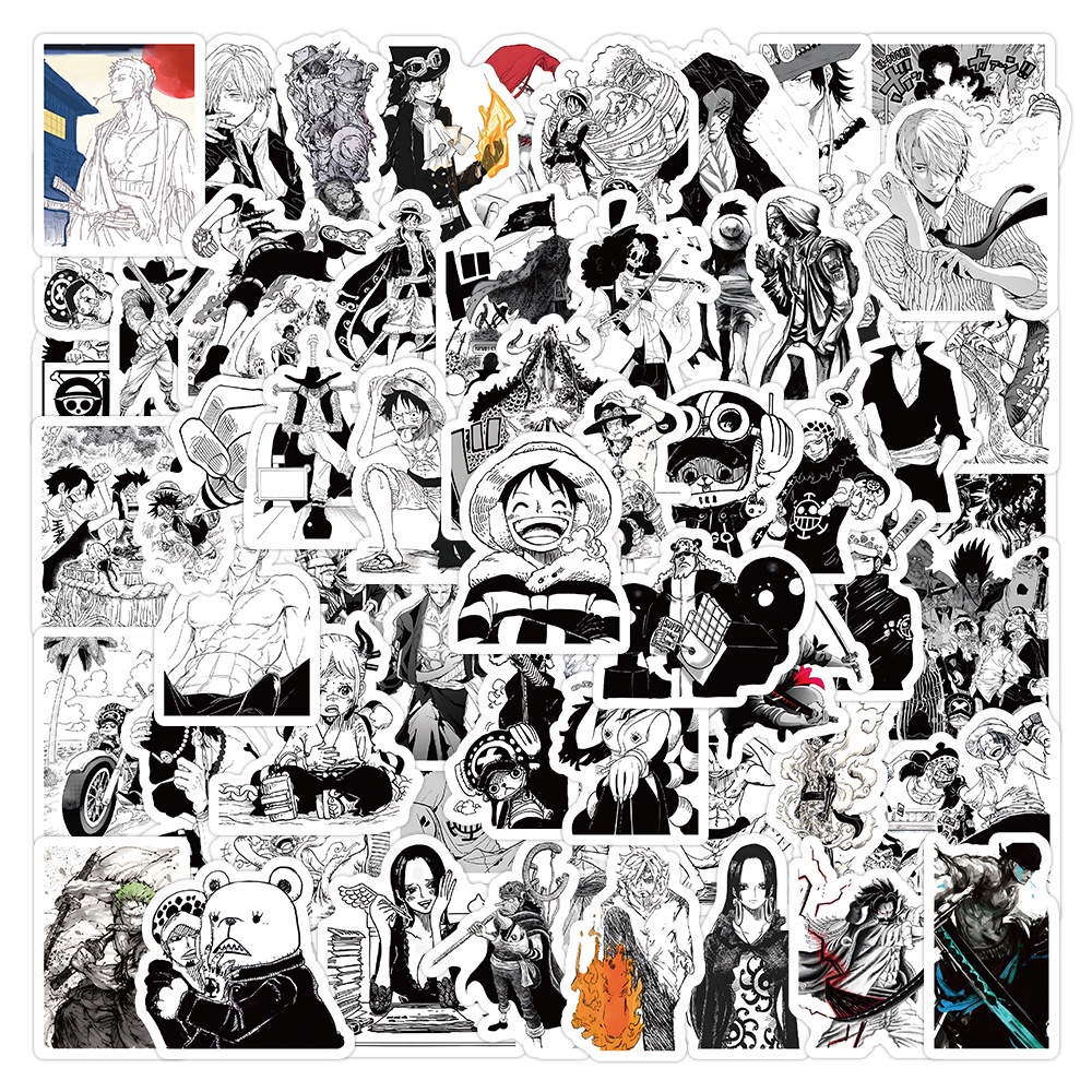 100PCS Desenho Animado Anime Preto E Branco Um Pedido Macaco D . Autocolantes Luffy Graffiti Para Capacete De Bicicleta Decalques De Lápis LanLanStickersWorld