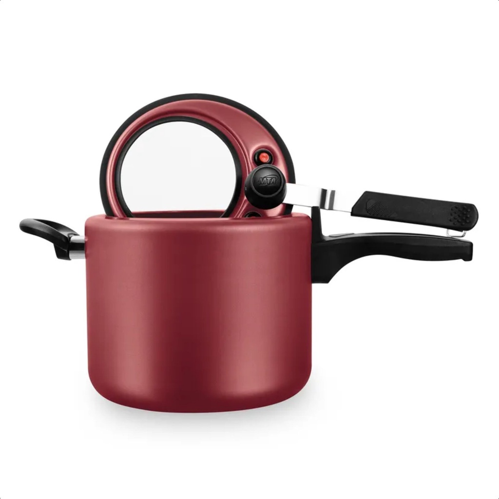 Panela De Pressão Antiaderente 4,5L Com Visor de Vidro Cor Vermelho Cereja Travas de Segurança - MTA 6033 em Oferta na Shopee