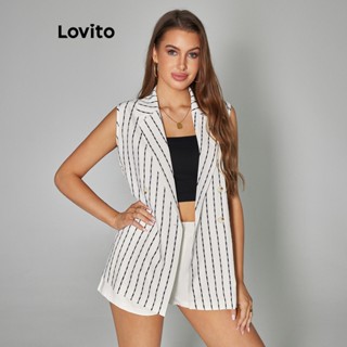 Lovito Casual Blazer Feminino com Estampa Listrada e Botão LBA05155 (Branco)