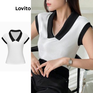 Lovito Casual Lisa Camiseta Feminina Colorblock L62ED034 (Preta e Branca)