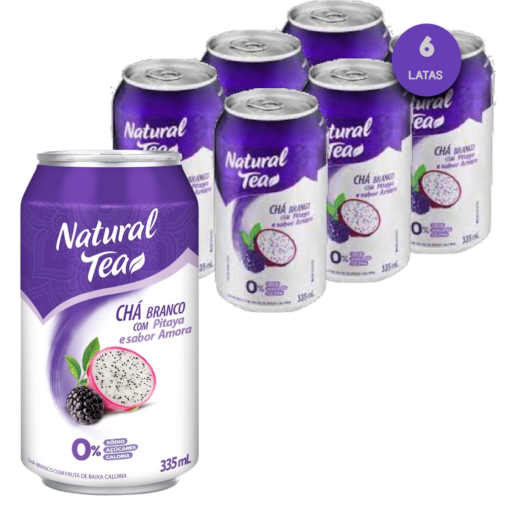 Chá Branco Pitaya e Amora NATURAL TEA 335ml (6 Latas)