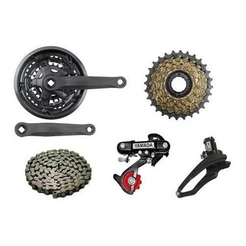 KIT MARCHA PARA BIKE 21V COM CÂMBIOS, CATRACA, CORRENTE E PEDIVELA