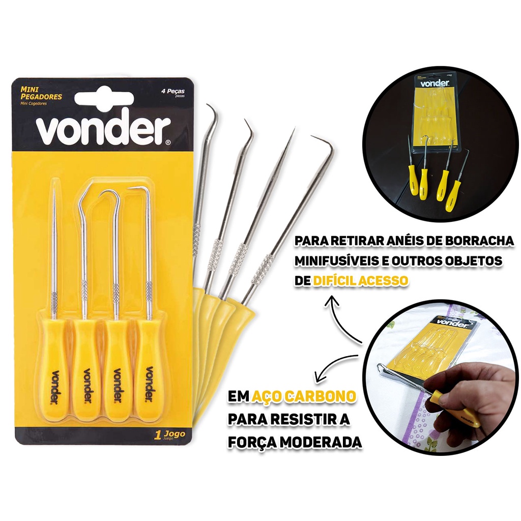 Jogo Mini Pegadores 4 Peças Haste Aço Carbono Retirar Anéis De Borracha Minifusíveis Profissional Vonder em Oferta na Shopee