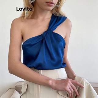 Lovito Regata Elegante Com Nó Liso Para Mulheres LNL37101 (Azul Real/Preto)