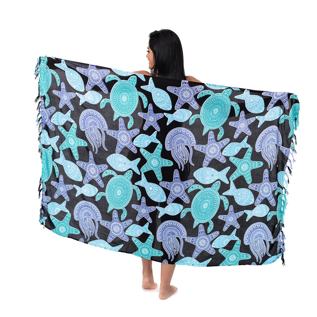 Canga de Praia em Viscose Fundo do Mar Grande em Oferta na Shopee