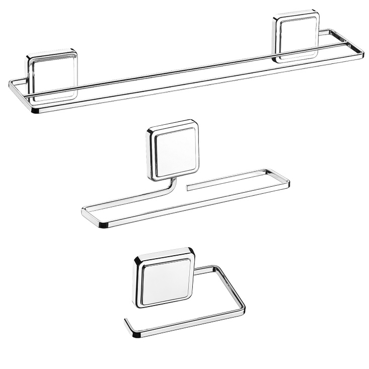 Kit banheiro cromado 3 peças fixaçao por adesivo Future porta toalha banho duplo, rosto, papeleira em Oferta na Shopee