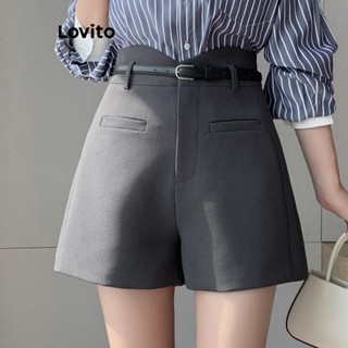 Lovito Casual Shorts Feminino Liso com Zíper LNE27248 (Cinza)