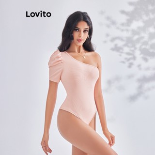 Lovito Bodysuit Elegante com Manga Bufante Assimétrica para Mulheres LBE03121 (Rosa)