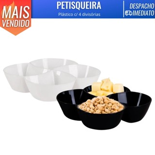 Petisqueira Quadrada C/ 4 Divisoes Para Petiscos Frios Queijo Amendoim Molheira