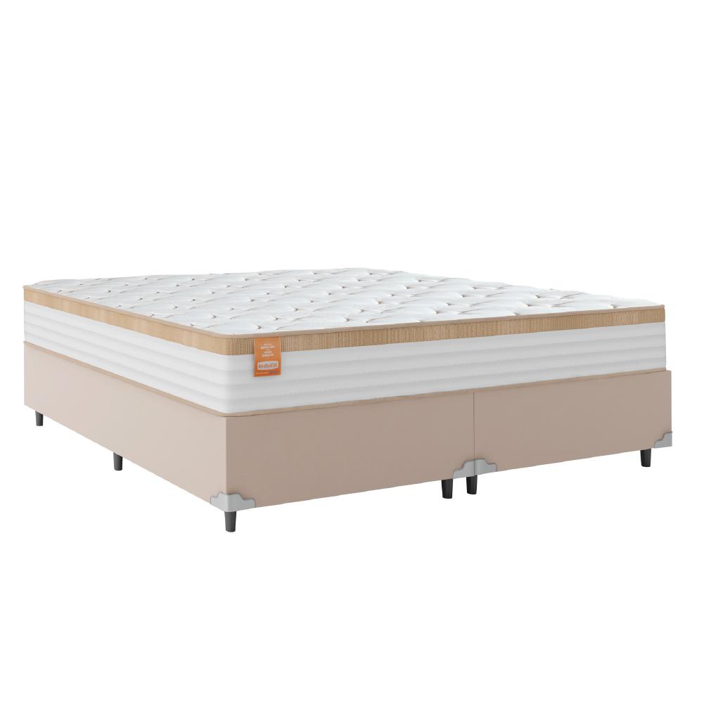 Cama Box Casal Queen Colchão Molas Ensacadas Real 158x198x65cm Branco / Bege - Suporta até 130Kg Por em Oferta na Shopee