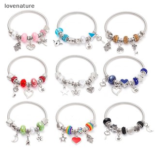 [Loventura] Moda Simples Pandora Glazed Gem Beads Chave Fechadura Do Amor Pulseira Pendurada Bracelete Leve Vintage Bangle For Women Jewelry Gift [BR]