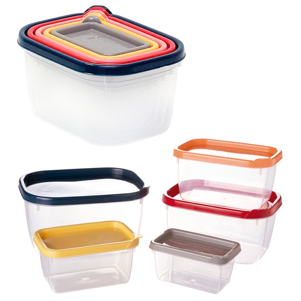 Conjunto 5 Potes Plásticos Porta Mantimentos com Tampa Colorida Vasilha Marmita tapoer tapuer tupperware tapware tapawer